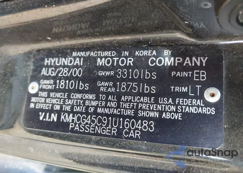 2001 Hyundai Accent Gl z USA, uszkodzony, nr VIN KMHCG45C91U160483